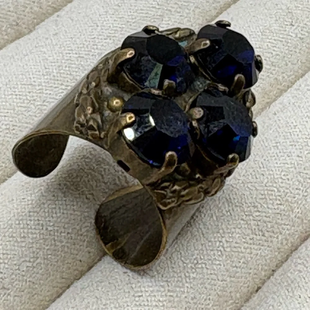 Sorrelli Antique Bronze Navy Crystal Statement Ring - Adjustable Size 7